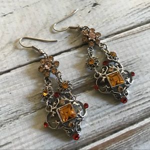 orange and red rhinestone chandelier earrings